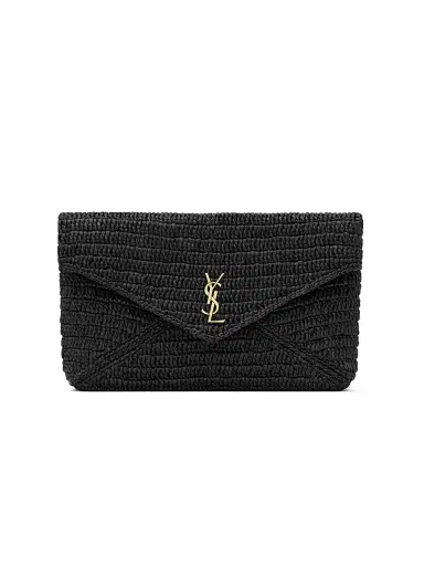 Saint Laurent Women's Cassandre Large Envelope Pouch in Raffia | Thumbnail 6 Saint Laurent Women's Cassandre Large Envelope Pouch in Raffia | Thumbnail 6