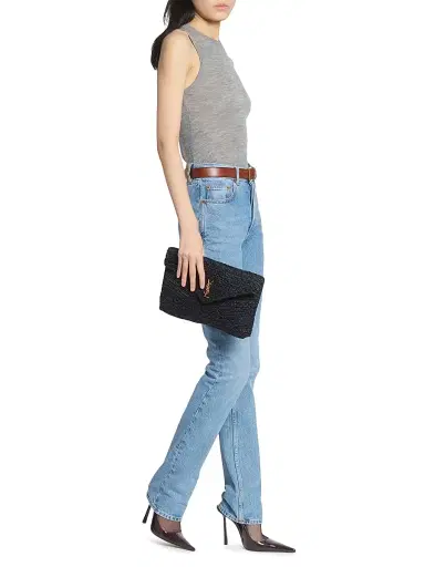 Saint Laurent Women's Cassandre Large Envelope Pouch in Raffia | Thumbnail 7 Saint Laurent Women's Cassandre Large Envelope Pouch in Raffia | Thumbnail 7