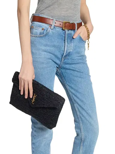 Saint Laurent Women's Cassandre Large Envelope Pouch in Raffia | Thumbnail 8 Saint Laurent Women's Cassandre Large Envelope Pouch in Raffia | Thumbnail 8
