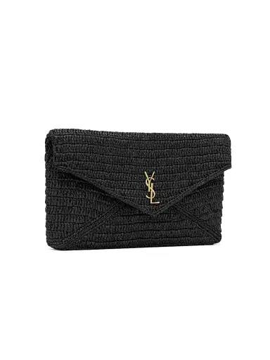 Saint Laurent Women's Cassandre Large Envelope Pouch in Raffia | Thumbnail 10 Saint Laurent Women's Cassandre Large Envelope Pouch in Raffia | Thumbnail 10