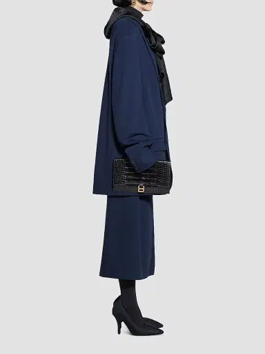 Balenciaga Women's Hourglass Flat Pouch with Flap Crocodile Embossed - Black | Thumbnail 3 Balenciaga Women's Hourglass Flat Pouch with Flap Crocodile Embossed - Black | Thumbnail 3