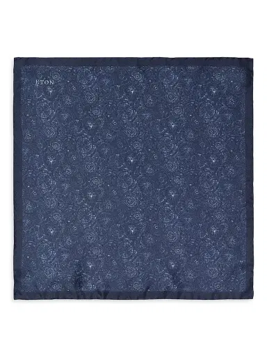 Eton Men's Floral Geometric Silk Pocket Square - Blue | Thumbnail 2 Eton Men's Floral Geometric Silk Pocket Square - Blue | Thumbnail 2