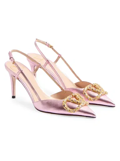 Valentino Garavani Women's VLogo Signature Laminated Nappa Leather 80MM Slingback Pumps - Pink Multicolor - Size 4 | Thumbnail 2 Valentino Garavani Women's VLogo Signature Laminated Nappa Leather 80MM Slingback Pumps - Pink Multicolor - Size 4 | Thumbnail 2