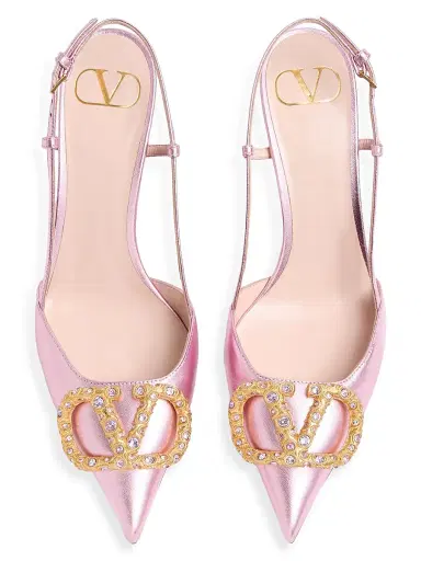 Valentino Garavani Women's VLogo Signature Laminated Nappa Leather 80MM Slingback Pumps - Pink Multicolor - Size 4 | Thumbnail 3 Valentino Garavani Women's VLogo Signature Laminated Nappa Leather 80MM Slingback Pumps - Pink Multicolor - Size 4 | Thumbnail 3