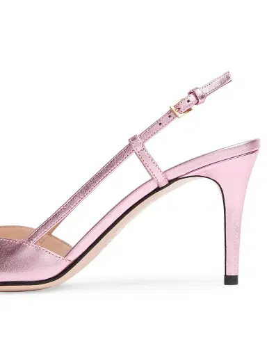Valentino Garavani Women's VLogo Signature Laminated Nappa Leather 80MM Slingback Pumps - Pink Multicolor - Size 4 | Thumbnail 5 Valentino Garavani Women's VLogo Signature Laminated Nappa Leather 80MM Slingback Pumps - Pink Multicolor - Size 4 | Thumbnail 5