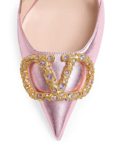 Valentino Garavani Women's VLogo Signature Laminated Nappa Leather 80MM Slingback Pumps - Pink Multicolor - Size 4 | Thumbnail 6 Valentino Garavani Women's VLogo Signature Laminated Nappa Leather 80MM Slingback Pumps - Pink Multicolor - Size 4 | Thumbnail 6
