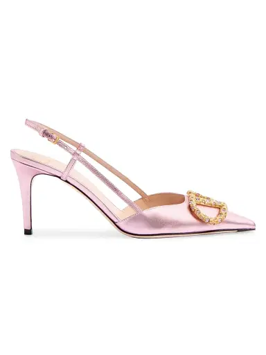 Valentino Garavani Women's VLogo Signature Laminated Nappa Leather 80MM Slingback Pumps - Pink Multicolor - Size 4 | Thumbnail 1 Valentino Garavani Women's VLogo Signature Laminated Nappa Leather 80MM Slingback Pumps - Pink Multicolor - Size 4 | Thumbnail 1