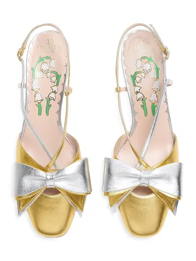 Valentino Garavani Women's Bowow Laminated Nappa 45MM Slingback Pumps - Gold Silver | Thumbnail 4 Valentino Garavani Women's Bowow Laminated Nappa 45MM Slingback Pumps - Gold Silver | Thumbnail 4