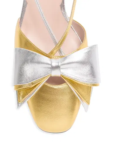 Valentino Garavani Women's Bowow Laminated Nappa 45MM Slingback Pumps - Gold Silver | Thumbnail 5 Valentino Garavani Women's Bowow Laminated Nappa 45MM Slingback Pumps - Gold Silver | Thumbnail 5