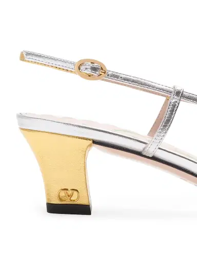 Valentino Garavani Women's Bowow Laminated Nappa 45MM Slingback Pumps - Gold Silver | Thumbnail 7 Valentino Garavani Women's Bowow Laminated Nappa 45MM Slingback Pumps - Gold Silver | Thumbnail 7