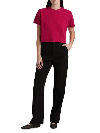 The Elder Statesman Women's Cashmere Knit Short-Sleeve Sweater - Acai | Thumbnail 2 The Elder Statesman Women's Cashmere Knit Short-Sleeve Sweater - Acai | Thumbnail 2