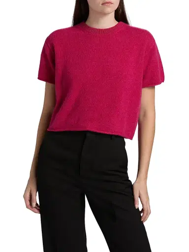 The Elder Statesman Women's Cashmere Knit Short-Sleeve Sweater - Acai | Thumbnail 3 The Elder Statesman Women's Cashmere Knit Short-Sleeve Sweater - Acai | Thumbnail 3
