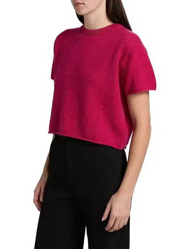 The Elder Statesman Women's Cashmere Knit Short-Sleeve Sweater - Acai | Thumbnail 4 The Elder Statesman Women's Cashmere Knit Short-Sleeve Sweater - Acai | Thumbnail 4