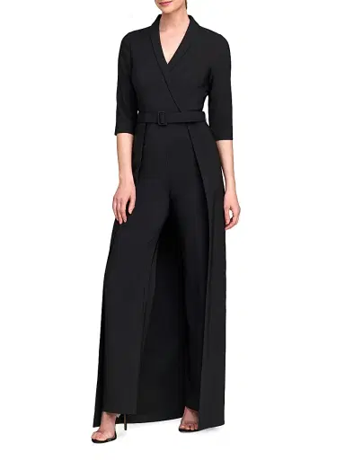 Kay Unger Women's Marta Stretch Crepe Belted Walk-Through Jumpsuit | Thumbnail 2 Kay Unger Women's Marta Stretch Crepe Belted Walk-Through Jumpsuit | Thumbnail 2