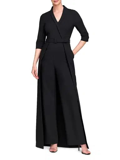Kay Unger Women's Marta Stretch Crepe Belted Walk-Through Jumpsuit | Thumbnail 3 Kay Unger Women's Marta Stretch Crepe Belted Walk-Through Jumpsuit | Thumbnail 3