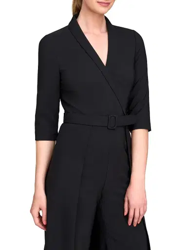 Kay Unger Women's Marta Stretch Crepe Belted Walk-Through Jumpsuit | Thumbnail 5 Kay Unger Women's Marta Stretch Crepe Belted Walk-Through Jumpsuit | Thumbnail 5