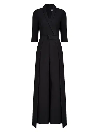 Kay Unger Women's Marta Stretch Crepe Belted Walk-Through Jumpsuit | Thumbnail 1 Kay Unger Women's Marta Stretch Crepe Belted Walk-Through Jumpsuit | Thumbnail 1