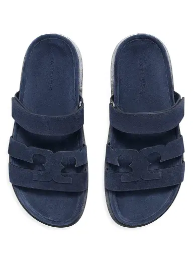 Tory Burch Women's Ines Logo-Detailed Suede Slide Sandals - New Navy - Size 9.5 | Thumbnail 3 Tory Burch Women's Ines Logo-Detailed Suede Slide Sandals - New Navy - Size 9.5 | Thumbnail 3
