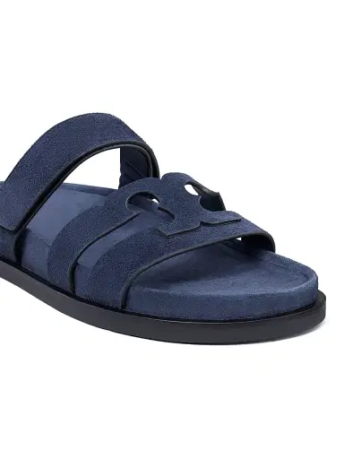 Tory Burch Women's Ines Logo-Detailed Suede Slide Sandals - New Navy - Size 9.5 | Thumbnail 4 Tory Burch Women's Ines Logo-Detailed Suede Slide Sandals - New Navy - Size 9.5 | Thumbnail 4