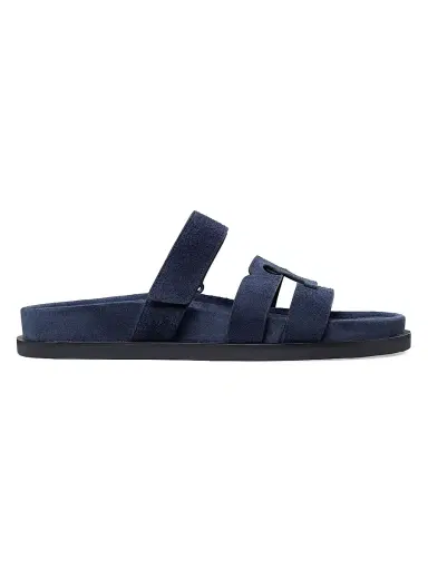 Tory Burch Women's Ines Logo-Detailed Suede Slide Sandals - New Navy - Size 9.5 | Thumbnail 1 Tory Burch Women's Ines Logo-Detailed Suede Slide Sandals - New Navy - Size 9.5 | Thumbnail 1