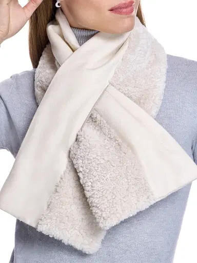 Maximilian Women's Shearling & Wool Envelope Scarf - Butter Cream | Thumbnail 2 Maximilian Women's Shearling & Wool Envelope Scarf - Butter Cream | Thumbnail 2