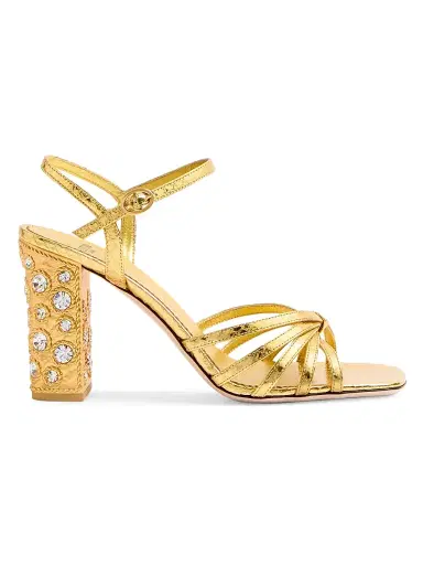 Valentino Garavani Women's Preshoes Sandals in Laminated Ayers with Crystals 90MM | Thumbnail 1 Valentino Garavani Women's Preshoes Sandals in Laminated Ayers with Crystals 90MM | Thumbnail 1