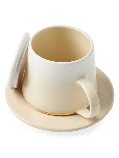 Brunello Cucinelli Ceramic Mug with Saucer and Lid - White | Thumbnail 3 Brunello Cucinelli Ceramic Mug with Saucer and Lid - White | Thumbnail 3