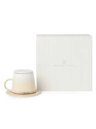 Brunello Cucinelli Ceramic Mug with Saucer and Lid - White | Thumbnail 4 Brunello Cucinelli Ceramic Mug with Saucer and Lid - White | Thumbnail 4