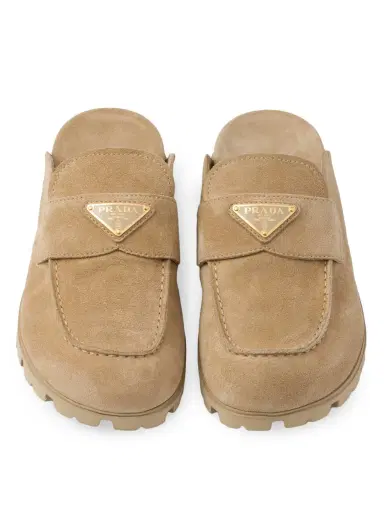 Prada Women's Suede Sabots - Beige Khaki | Thumbnail 1 Prada Women's Suede Sabots - Beige Khaki | Thumbnail 1