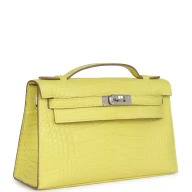 HERMÈS Hermes Kelly Pochette Lime Matte Alligator Palladium Hardware | Thumbnail 2 HERMÈS Hermes Kelly Pochette Lime Matte Alligator Palladium Hardware | Thumbnail 2