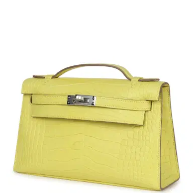 HERMÈS Hermes Kelly Pochette Lime Matte Alligator Palladium Hardware | Thumbnail 5 HERMÈS Hermes Kelly Pochette Lime Matte Alligator Palladium Hardware | Thumbnail 5