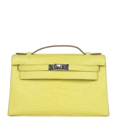 HERMÈS Hermes Kelly Pochette Lime Matte Alligator Palladium Hardware | Thumbnail 1 HERMÈS Hermes Kelly Pochette Lime Matte Alligator Palladium Hardware | Thumbnail 1