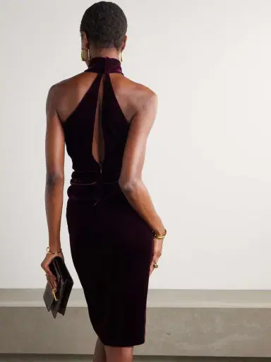 Tom Ford Cutout Draped Velvet Halterneck Midi Dress | Thumbnail 3 Tom Ford Cutout Draped Velvet Halterneck Midi Dress | Thumbnail 3