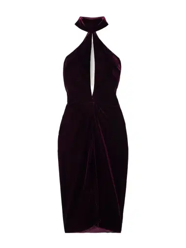Tom Ford Cutout Draped Velvet Halterneck Midi Dress | Thumbnail 1 Tom Ford Cutout Draped Velvet Halterneck Midi Dress | Thumbnail 1