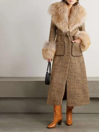 Valentino Garavani Faux Fur-trimmed Belted Wool-blend Tweed Coat | Thumbnail 3 Valentino Garavani Faux Fur-trimmed Belted Wool-blend Tweed Coat | Thumbnail 3