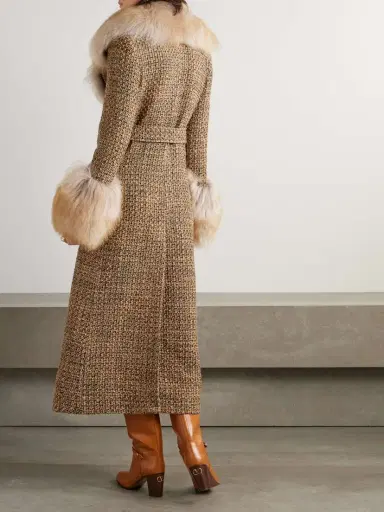 Valentino Garavani Faux Fur-trimmed Belted Wool-blend Tweed Coat | Thumbnail 4 Valentino Garavani Faux Fur-trimmed Belted Wool-blend Tweed Coat | Thumbnail 4