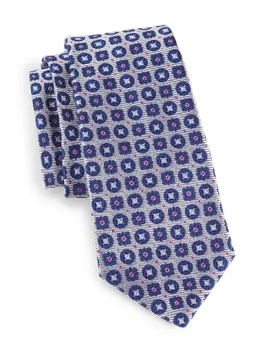 Kiton Men's Medallion Silk Tie - Blue | Thumbnail 1 Kiton Men's Medallion Silk Tie - Blue | Thumbnail 1