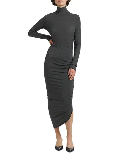 Norma Kamali Women's Draped Turtleneck Midi-Dress - Dark Grey | Thumbnail 2 Norma Kamali Women's Draped Turtleneck Midi-Dress - Dark Grey | Thumbnail 2