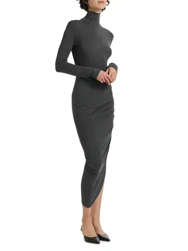Norma Kamali Women's Draped Turtleneck Midi-Dress - Dark Grey | Thumbnail 4 Norma Kamali Women's Draped Turtleneck Midi-Dress - Dark Grey | Thumbnail 4