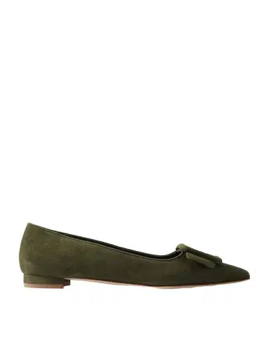 Manolo Blahnik Maysale Buckled Suede Point-toe Flats | Thumbnail 1 Manolo Blahnik Maysale Buckled Suede Point-toe Flats | Thumbnail 1