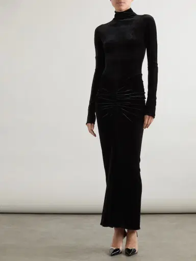 Alaïa Ruched Crushed-velvet Turtleneck Midi Dress | Thumbnail 2 Alaïa Ruched Crushed-velvet Turtleneck Midi Dress | Thumbnail 2