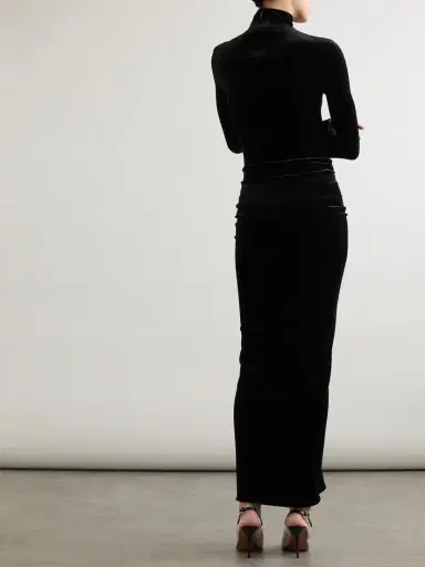 Alaïa Ruched Crushed-velvet Turtleneck Midi Dress | Thumbnail 3 Alaïa Ruched Crushed-velvet Turtleneck Midi Dress | Thumbnail 3