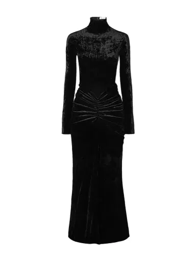 Alaïa Ruched Crushed-velvet Turtleneck Midi Dress | Thumbnail 1 Alaïa Ruched Crushed-velvet Turtleneck Midi Dress | Thumbnail 1