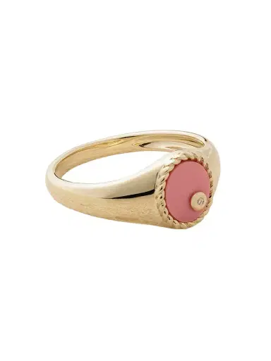Yvonne Léon Baby Chevalière 9-karat Gold, Coral And Diamond Signet Ring | Thumbnail 1 Yvonne Léon Baby Chevalière 9-karat Gold, Coral And Diamond Signet Ring | Thumbnail 1