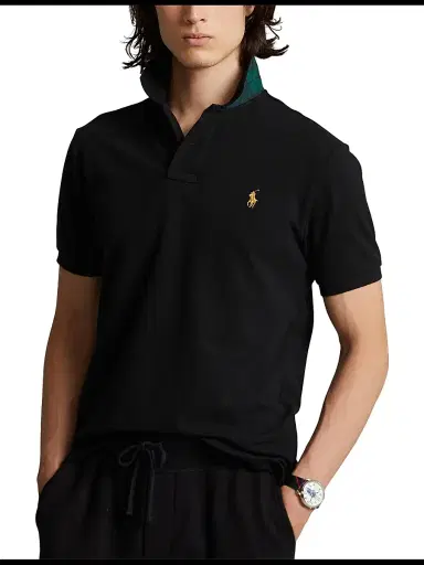 Polo Ralph Lauren Men's Custom Slim Plaid-Trim Mesh Polo Shirt - Polo Black | Thumbnail 3 Polo Ralph Lauren Men's Custom Slim Plaid-Trim Mesh Polo Shirt - Polo Black | Thumbnail 3