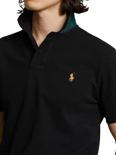 Polo Ralph Lauren Men's Custom Slim Plaid-Trim Mesh Polo Shirt - Polo Black | Thumbnail 5 Polo Ralph Lauren Men's Custom Slim Plaid-Trim Mesh Polo Shirt - Polo Black | Thumbnail 5