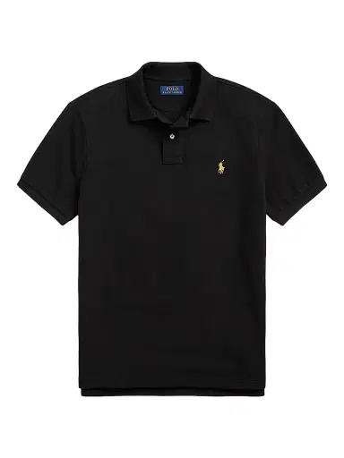 Polo Ralph Lauren Men's Custom Slim Plaid-Trim Mesh Polo Shirt - Polo Black | Thumbnail 1 Polo Ralph Lauren Men's Custom Slim Plaid-Trim Mesh Polo Shirt - Polo Black | Thumbnail 1
