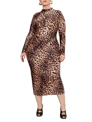 Good American Women's Leopard Print Satin Shine Midi-Dress - Fierce Leopard | Thumbnail 2 Good American Women's Leopard Print Satin Shine Midi-Dress - Fierce Leopard | Thumbnail 2