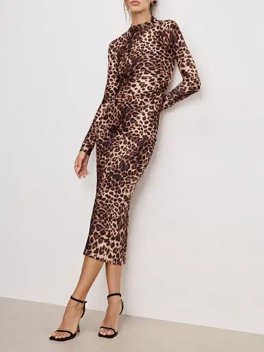 Good American Women's Leopard Print Satin Shine Midi-Dress - Fierce Leopard | Thumbnail 3 Good American Women's Leopard Print Satin Shine Midi-Dress - Fierce Leopard | Thumbnail 3