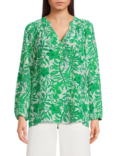 Lilly Pulitzer Women's Elsa Leafy Silk Top - Fiddle Leaf Green - Size Large | Thumbnail 3 Lilly Pulitzer Women's Elsa Leafy Silk Top - Fiddle Leaf Green - Size Large | Thumbnail 3